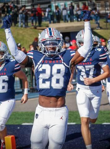 Bison football player #28 getting hype before game